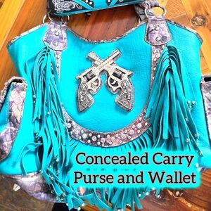 Turquoise Concealed Carry Fringe Bag and wallet
